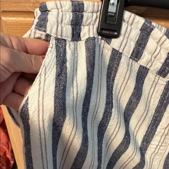 Per Se Striped Blue and White Drawstring capri Pants linen blend pockets - Picture 4 of 6